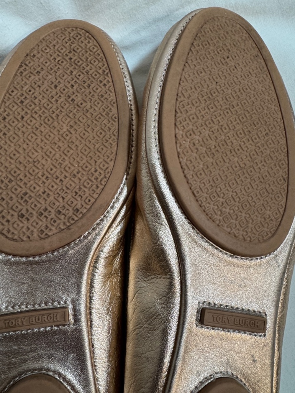 Tory Burch Minnie Travel Metallic Rose Gold Ballet Flats Logo  10.5 - Picture 6 of 7